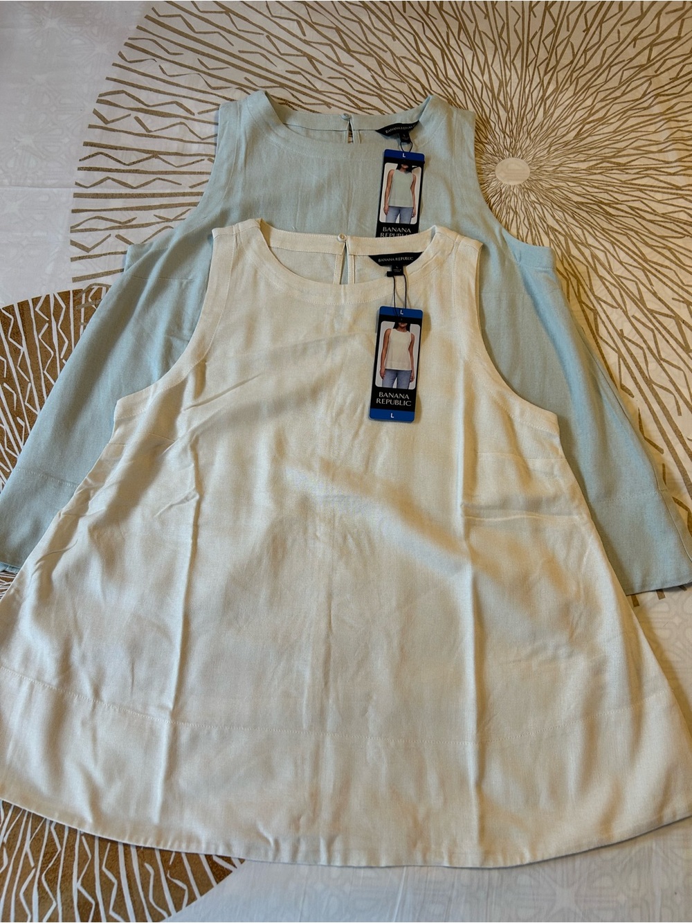 Banana Republic x 2 Sleeveless Linen Tank Dresses in Cream and Light Blue